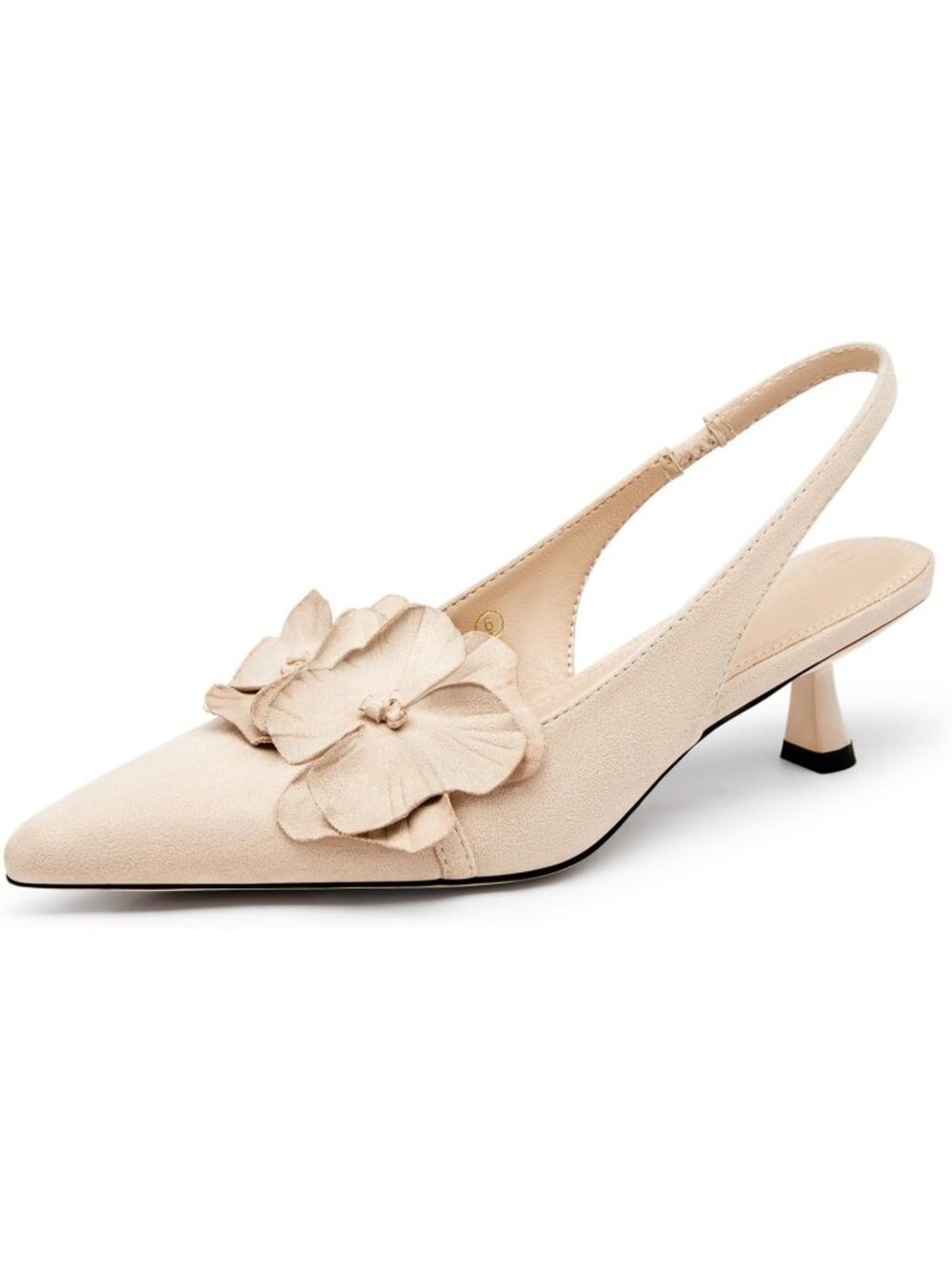 Women's Nude Flower Closed Pointed Toe Slingback Kitten Heel Wedding Pumps Shoes